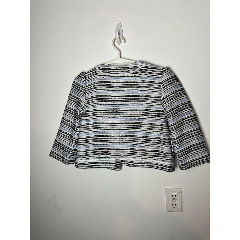 Janie and‎ Jack Jacket Girls 12 Blue Black White Striped Tweed Snap Button Lined